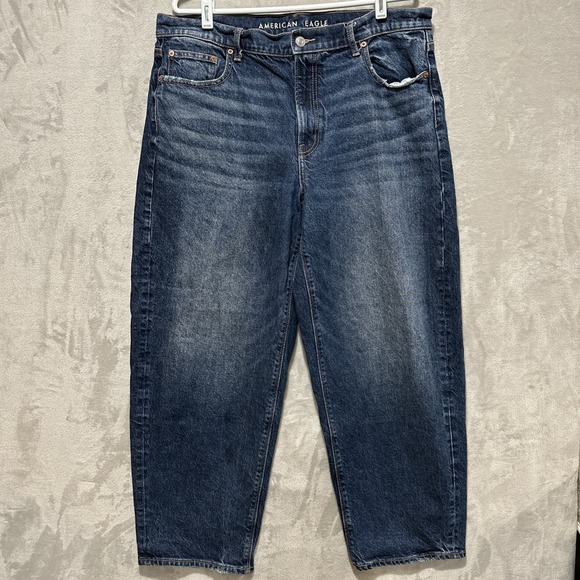 American Eagle Outfitters Denim - American Eagle Stretch Barrel Denim Jeans Women's 14 Stretch Curved Pockets Logo